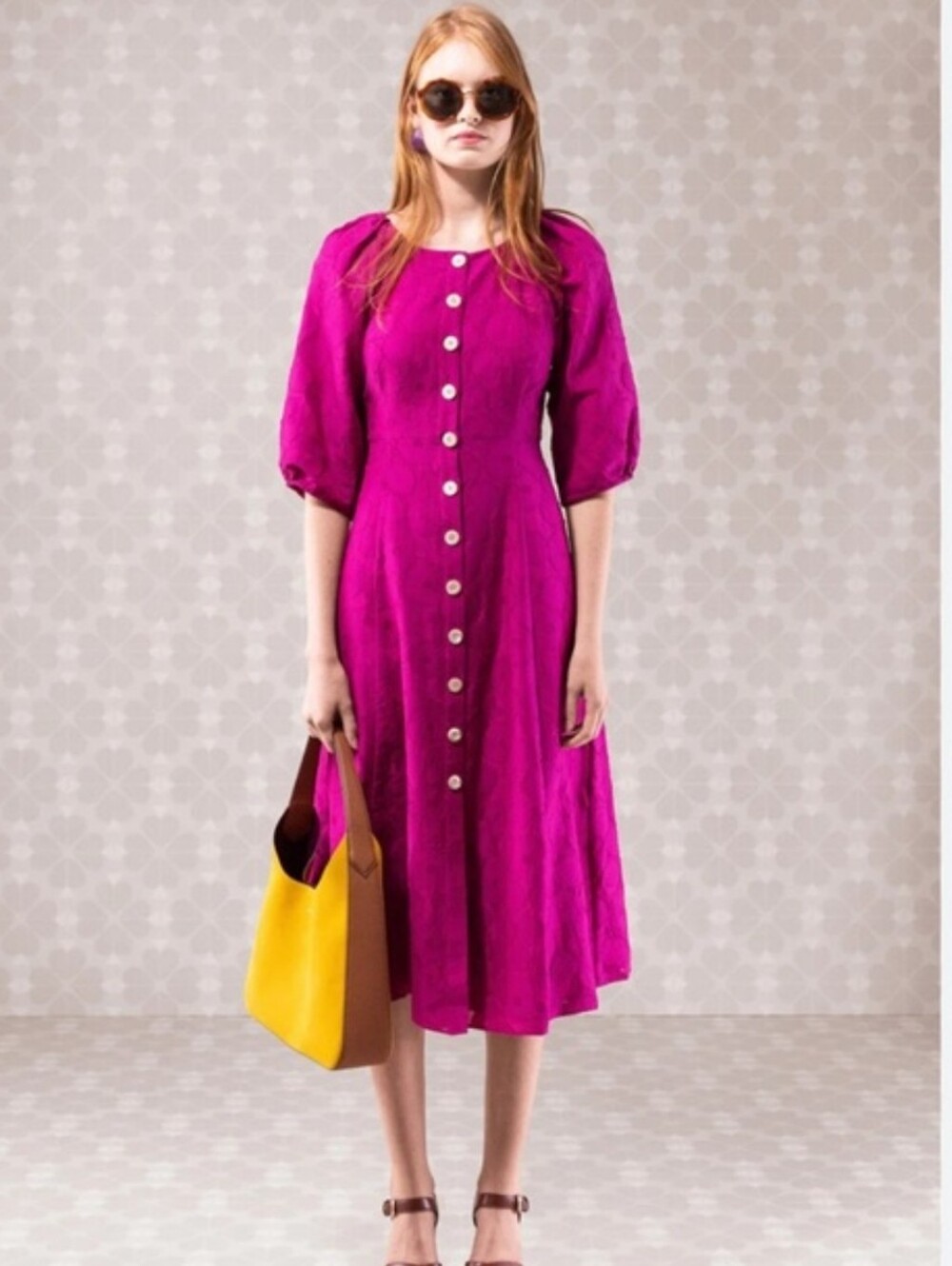 Kate Spade Floral Magenta Jacquared Maxi Dress With Pockets
